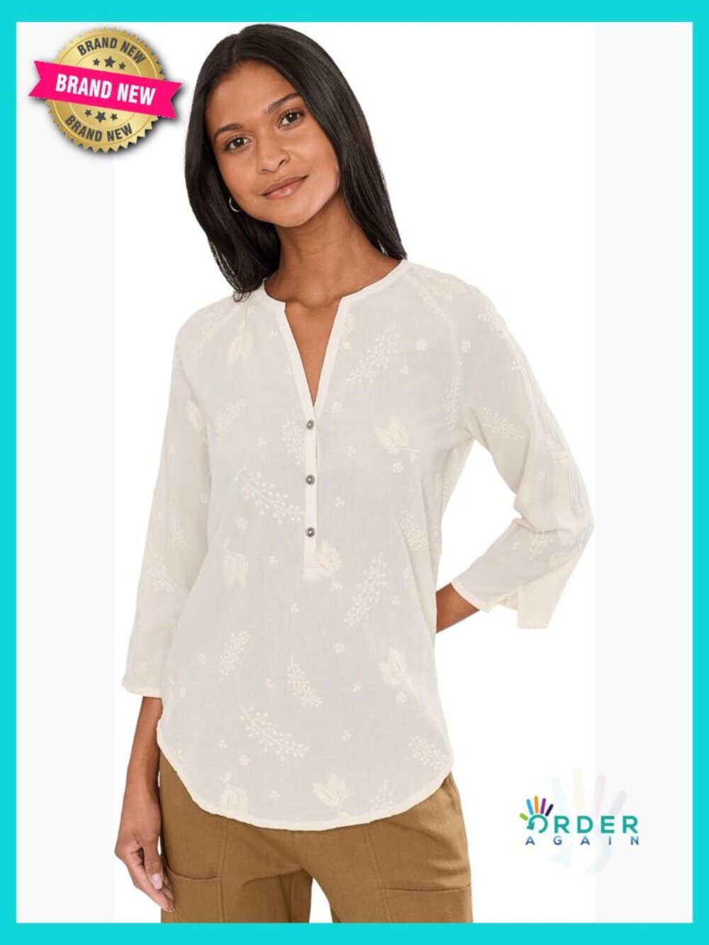 Cotton Tunic Top Breezy Versatile Casual Chic Minimal 3/4 Sleeve